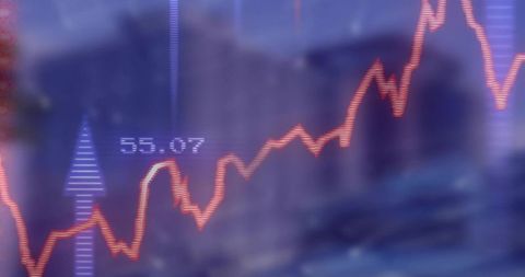 Neon financial chart tracing upward trend with glowing red-orange line and blurred backdrop