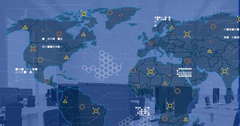 Global Financial Data Processing and World Map Over Office Environment - Download Free Stock Images Pikwizard.com