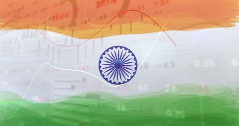 Covid-19 Impact on Indian Economy Featuring National Flag Background