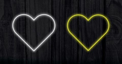 Neon Hearts Glowing Against Dark Wood Background - Download Free Stock Images Pikwizard.com