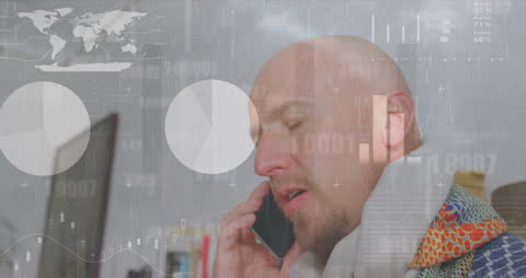 Businessman Analyzing Data with Visualization Overlay