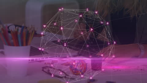 Digital Network Overlay on Workspace Creative Concept