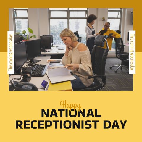 Celebrating National Receptionist Day in Busy Office - Download Free Stock Templates Pikwizard.com
