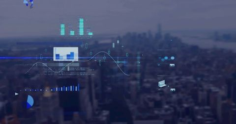 Conceptual Image of Digital Data Analysis on Urban Skyline - Download Free Stock Images Pikwizard.com