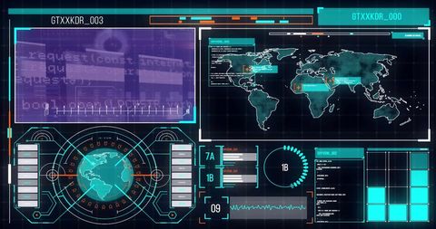 Futuristic Digital Interface with World Map and Data Processing Graphics - Download Free Stock Images Pikwizard.com
