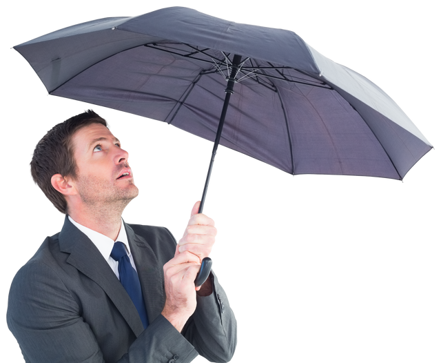 Worried Businessman Sheltering Under Transparent Umbrella - Download Free Stock Videos Pikwizard.com