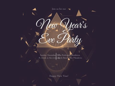 Celebrating the arrival of a new year, this invitation template features a sophisticated dark background with golden geometric accents, evoking elegance and festivity. Ideal for formal New Year's Eve events, it can also be adapted for gala invitations or milestone celebrations.