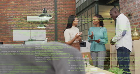 Diverse Colleagues Discuss Software Data Analytics in Modern Office