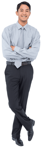 Smiling Biracial Businessman Arms Crossed on Transparent Background