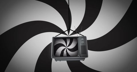 Retro TV on Dynamic Black and White Swirling Background