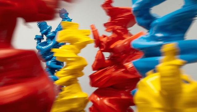 Vibrant abstract sculptures in spiraling colors