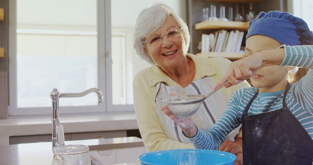 Senior Woman and Child Baking Together in Kitchen with Copy Space Highlighting Generational Bond - Download Free Stock Images Pikwizard.com