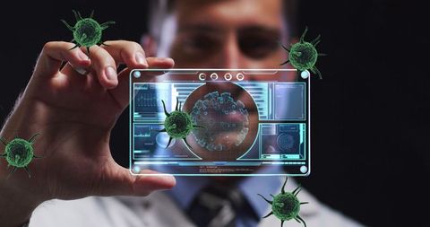 Futuristic Technology Displaying COVID-19 Virus Analysis