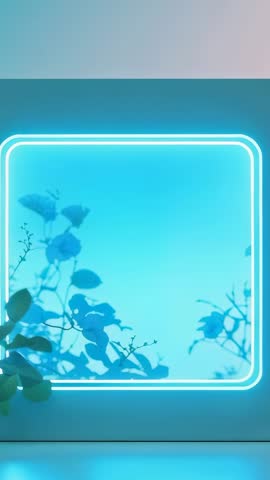 Shifting Neon Frame Bathing Leafy Plant Corner Vertical Ambient Looping Video