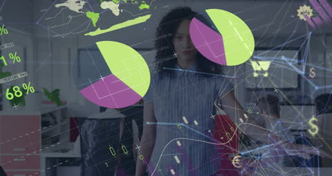 Diverse Professionals Analyzing Digital Data Overlays in Modern Office