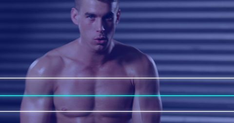 Boxer Training with Neon Lights in Futuristic Gym