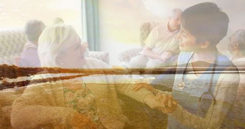 Senior Care at Social Home with Tranquil Coastal Imagery