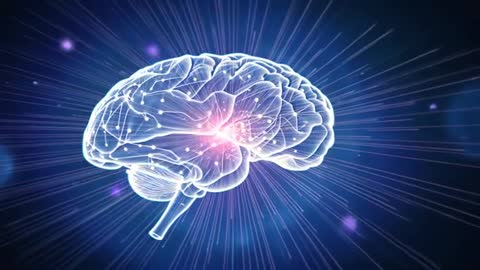 Light Core Powering Rotating Digital Brain Imagery in Futuristic Blue Landscape