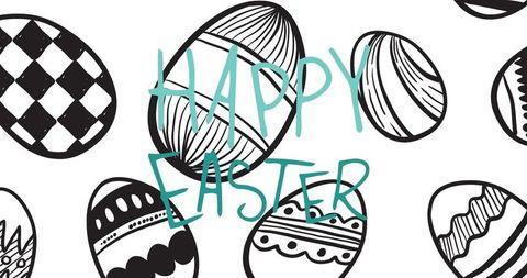Happy Easter Text with Black and White Patterned Eggs