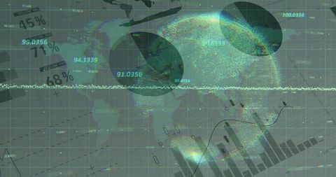 Translucent Globe Overlapping Analytics Dashboard Displaying Global Data Trends Heatmap