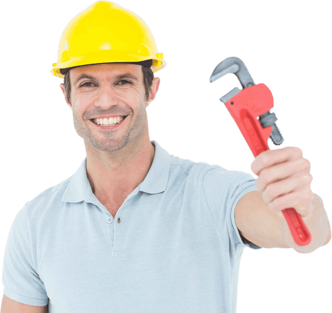 cheerful handyman showing red monkey wrench on transparent background - Download Free Stock Videos Pikwizard.com