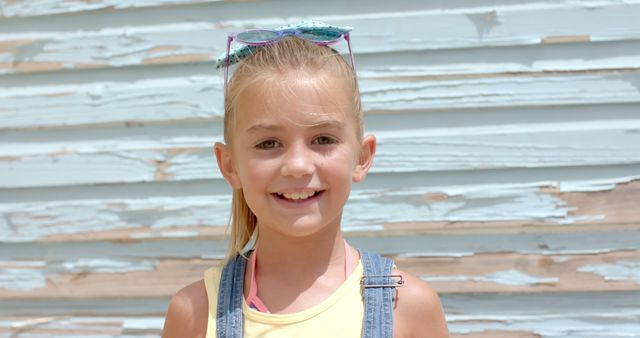 Cheerful Girl Smiling in Denim Outfit Outdoors - Download Free Stock Images Pikwizard.com