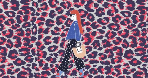 Trendy Illustrated Woman on Vibrant Animal Pattern Background - Download Free Stock Images Pikwizard.com