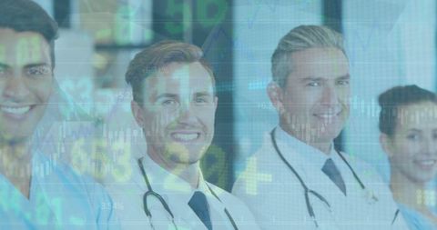 Diverse Medical Team Analyzing Global Data with Digital Interface