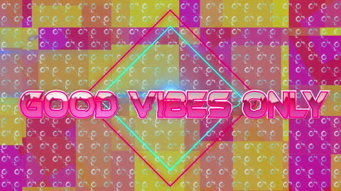 Retro Neon Geometric Background with Good Vibes Text