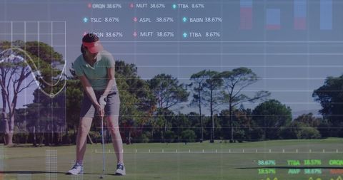 Woman Playing Golf with Stock Market Overlay Concept - Download Free Stock Images Pikwizard.com