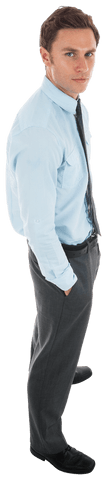 Focused Businessman Standing with Hands in Pockets on Transparent Background