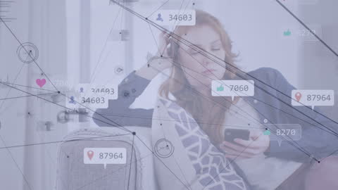 Businesswoman Using Smartphone with Social Media Connections