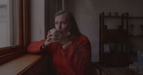 Reflection of a Senior Woman Amidst Urban Background Digital Overlay