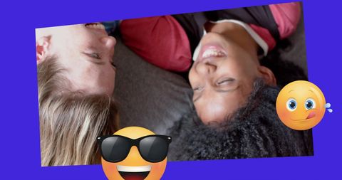 Smiling Teen Girls Enjoying Friendship with Fun Emojis