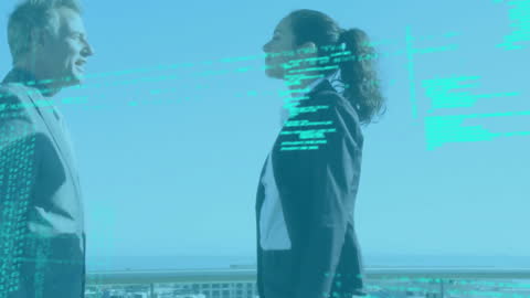 Business Collaboration Overlaid with Digital Data Graphics