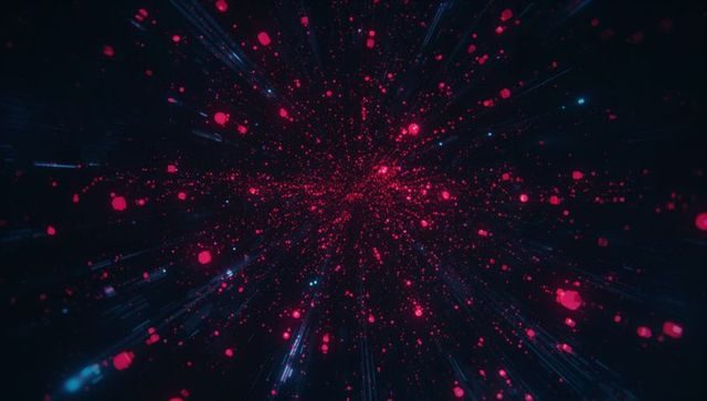 Dynamic Neon Particles Radiating in Digital Space