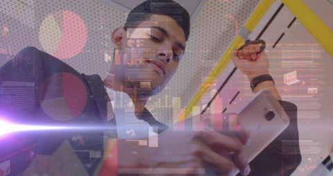 Businessman Analyzing Data on Smartphone in Bus