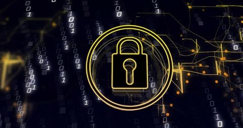 Glowing Padlock with Binary Overlay for Cybersecurity Concept