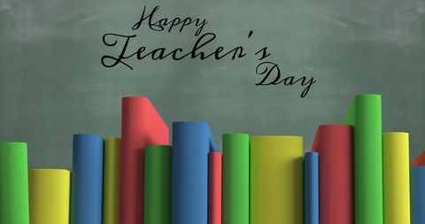 Teacher's Day Celebration with Colorful Books, and Blackboard - Download Free Stock Images Pikwizard.com