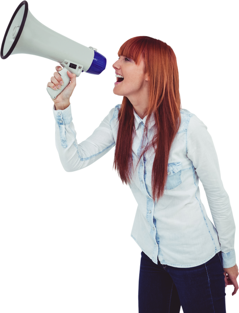 Cheerful Hipster Woman with Megaphone on Transparent Background Is Messaging - Download Free Stock Videos Pikwizard.com