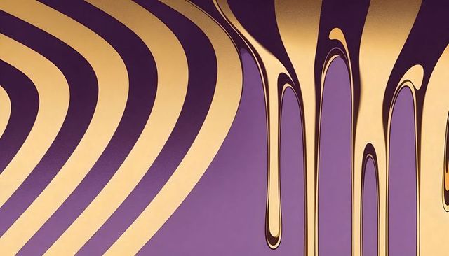 Liquid gold dripping over purple arches abstract metallic pattern for luxury design