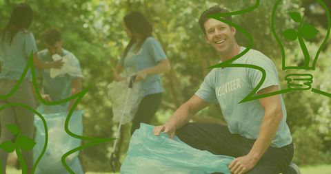 Volunteers Focused on Environmental Cleanup with Ecology Icons - Download Free Stock Images Pikwizard.com