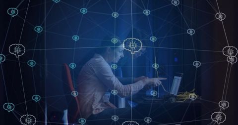 Female technician working with computer in ai network environment