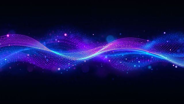 Flowing Neon Data Wave of Glowing Dots and Light Trails on Dark Futuristic Background