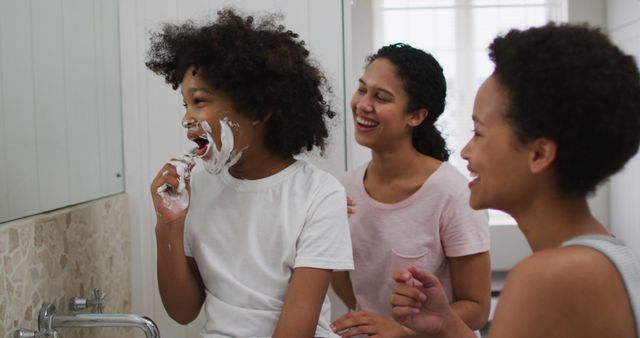 Family Having Fun with Shaving Cream in Bathroom - Download Free Stock Images Pikwizard.com