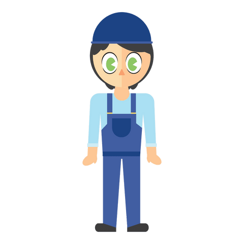 Cartoon Worker in Blue Uniform Transparent Vector