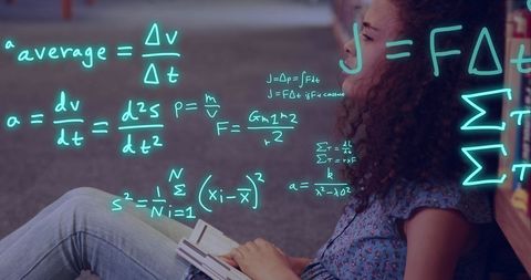 Student Reading with Projected Mathematical Equations