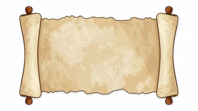 Antique parchment scroll with wooden rods on white