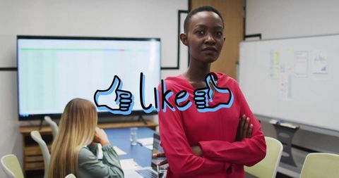 Confident Professional in Office with Focus on Digital Presentation