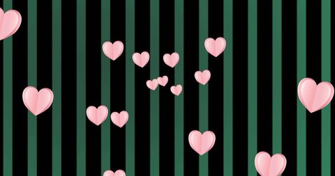 Pink Hearts Over Striped Background - Romantic Digital Art